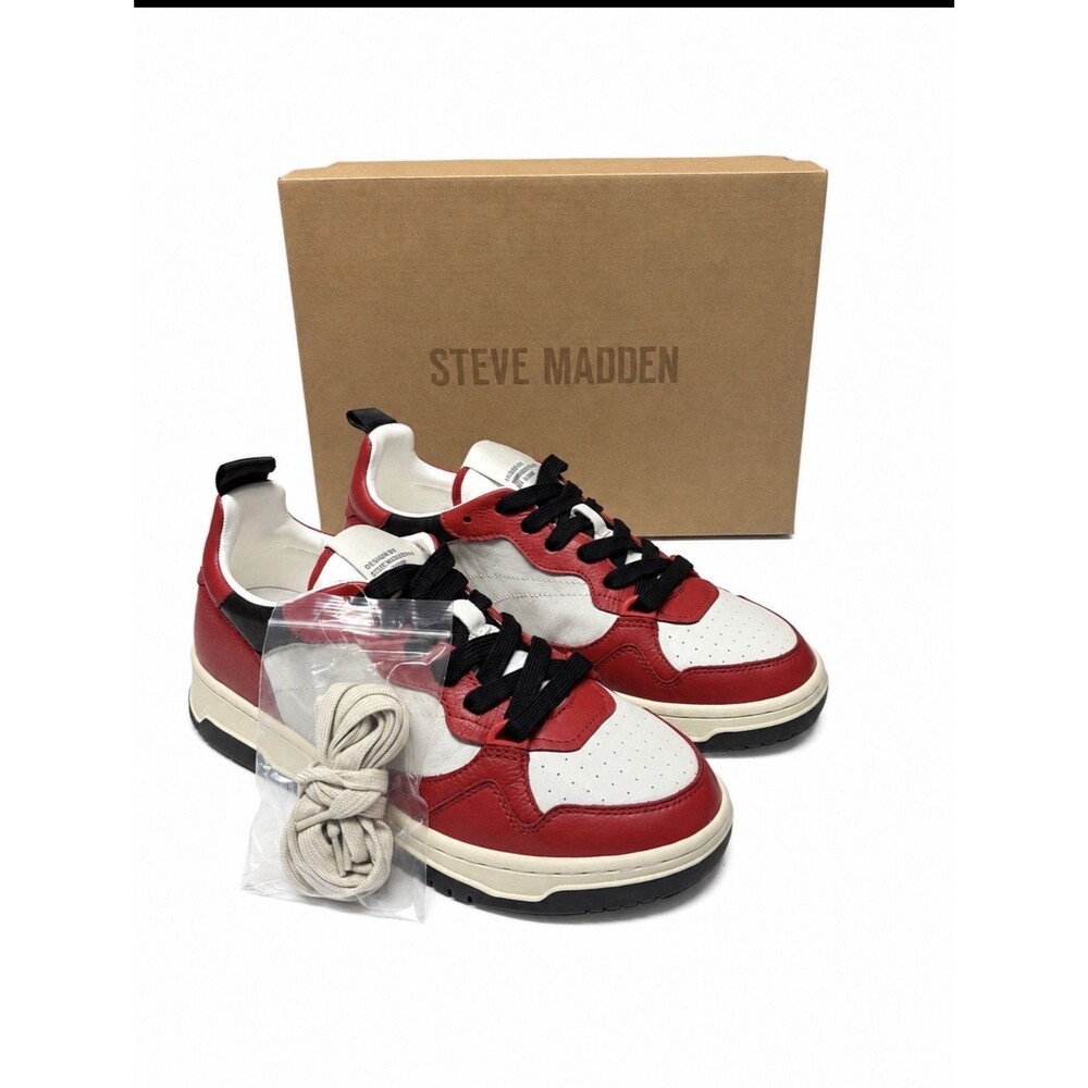 Steve Madden Women's Everlie Red White Leather Sneakers Size 9M New in Box